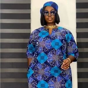 Blue & Teal Starburst Caftan Dress
